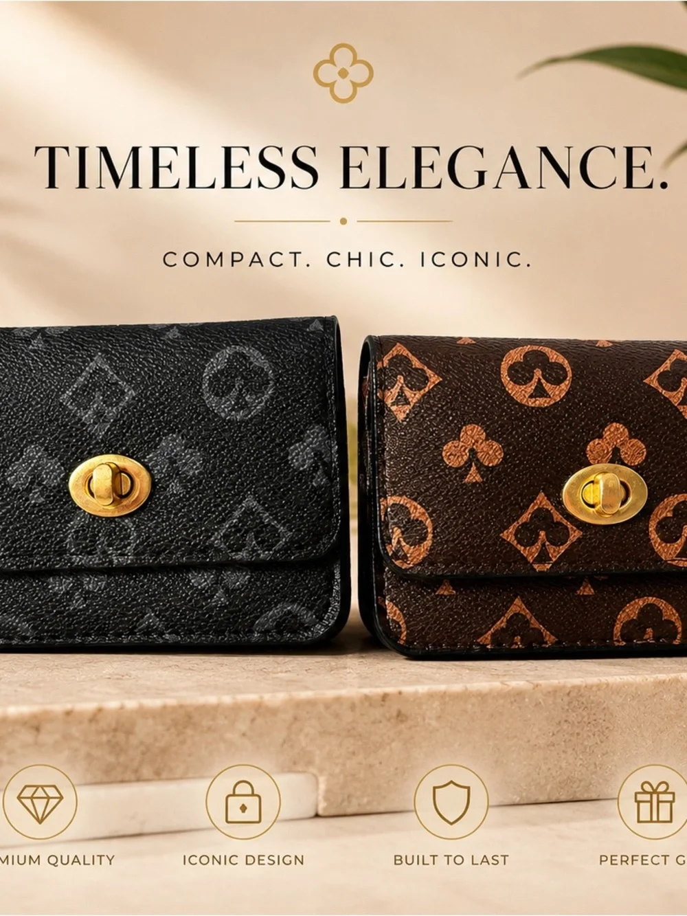 Timeless Elegance Compact Wallet - Black & Brown